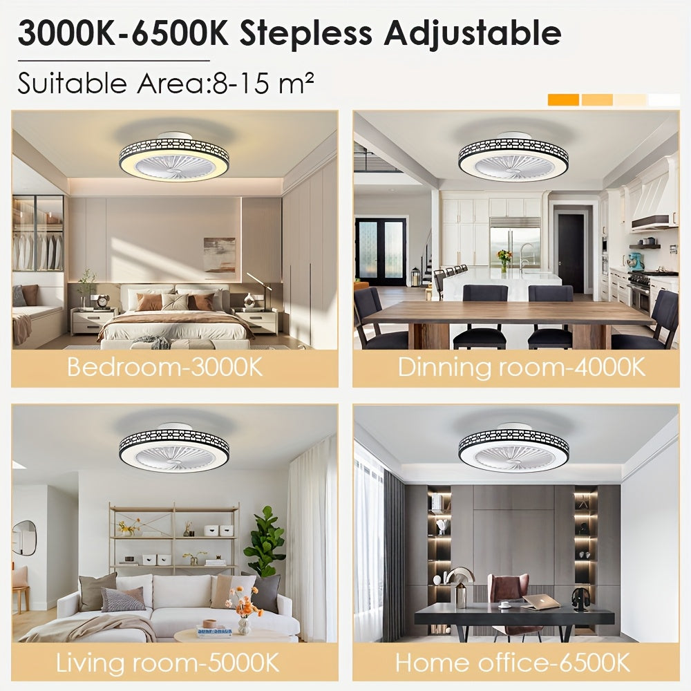 20 Inch Modern Flush Mount Bladeless Ceiling Fan with LED Light Reversible Dimmable 3 Color Temperatures and 4 Speed Settings Quiet Operation for Bedroom and Living Room