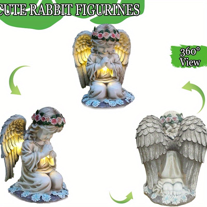 Solar Angel Garden Statue Outdoor Lawn Decor Figurine with LED Lights Resin Flower Sculpture Art Housewarming Gift for Yard Fairy Backyard Patio Porch Balcony
