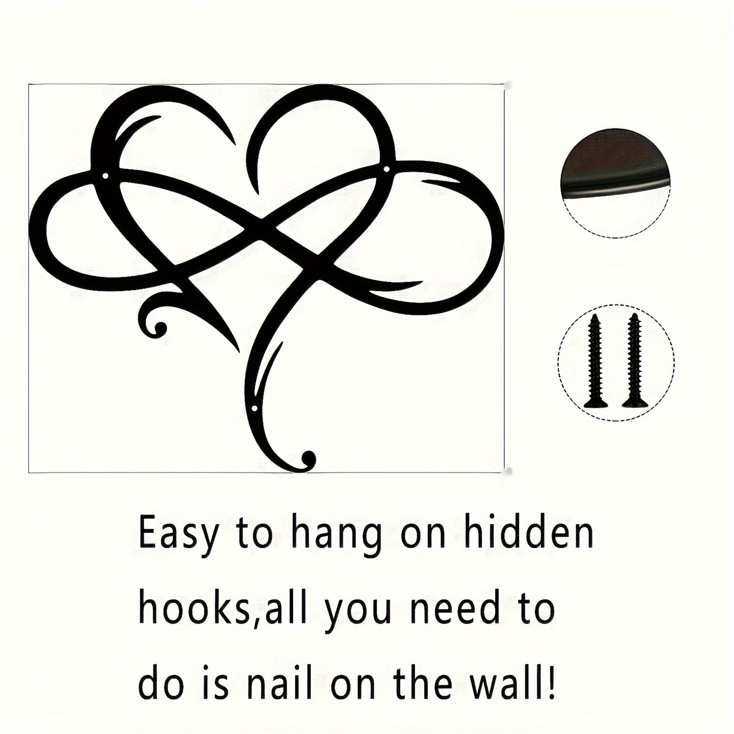 2D Flat Infinity Heart Metal Wall Decoration Art Eternal Love Infinite Heart-Shaped Wall Decor Love Logo Bedroom Ornament 15.8 Inches X 13.8 Inches