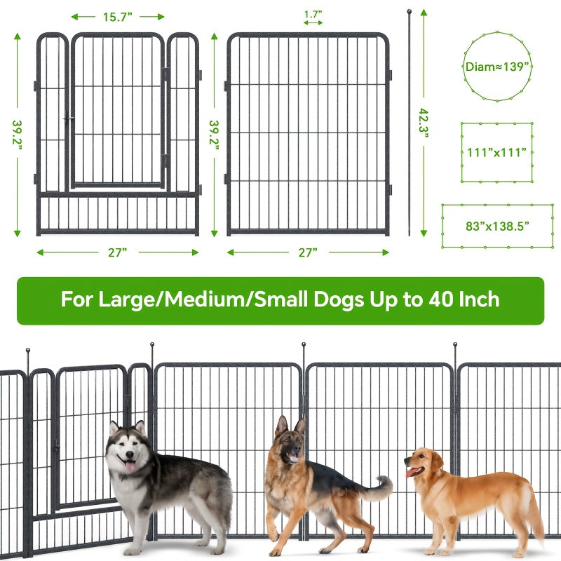 Heavy Duty 16 Panel Metal Dog Fence for Large Medium and Small Dogs Indoor and Outdoor Black with 2 Doors Portable Yard Garden and RV Exercise Pen
