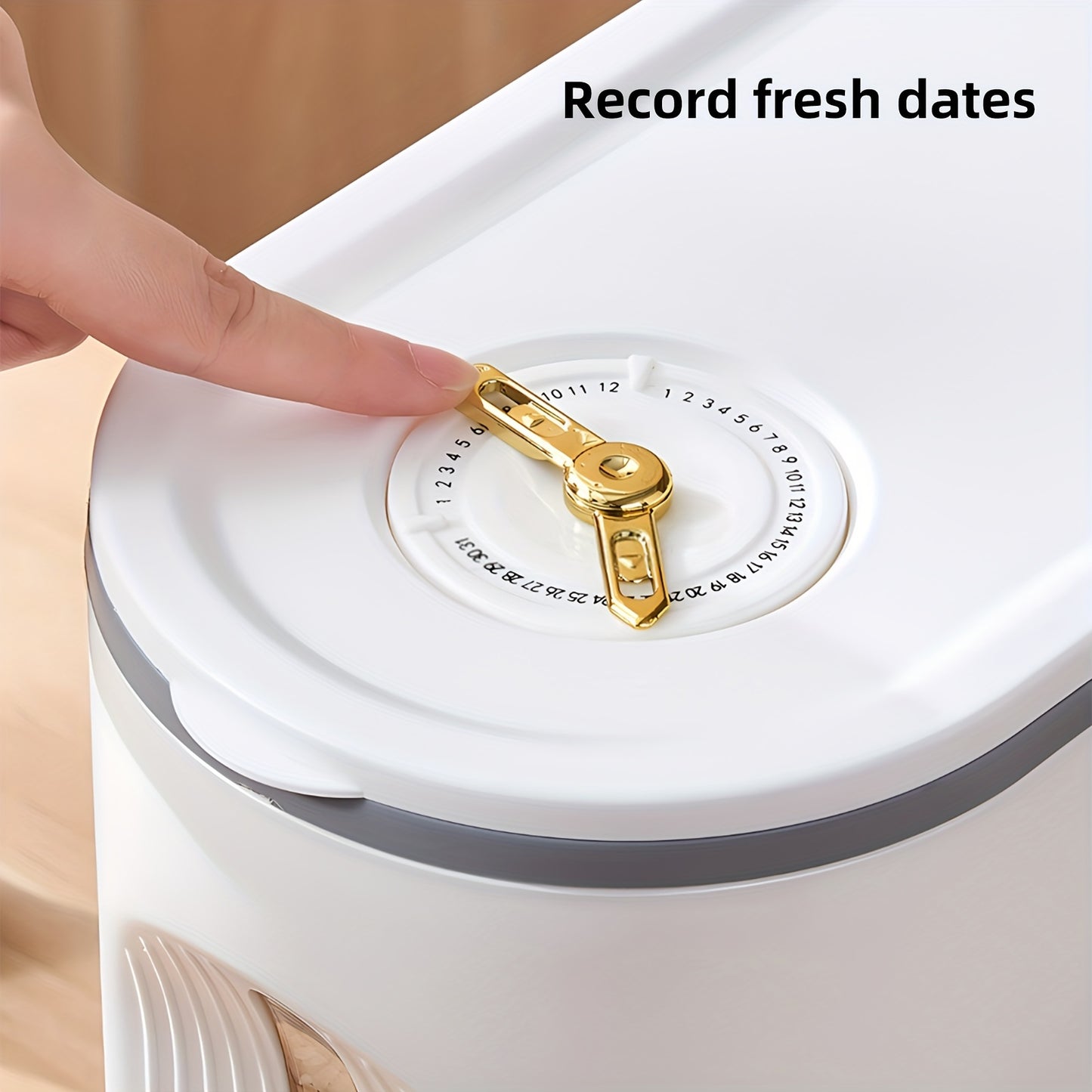 Large Capacity Moisture Resistant Rice Dispenser with Time Recorder and Measuring Cup