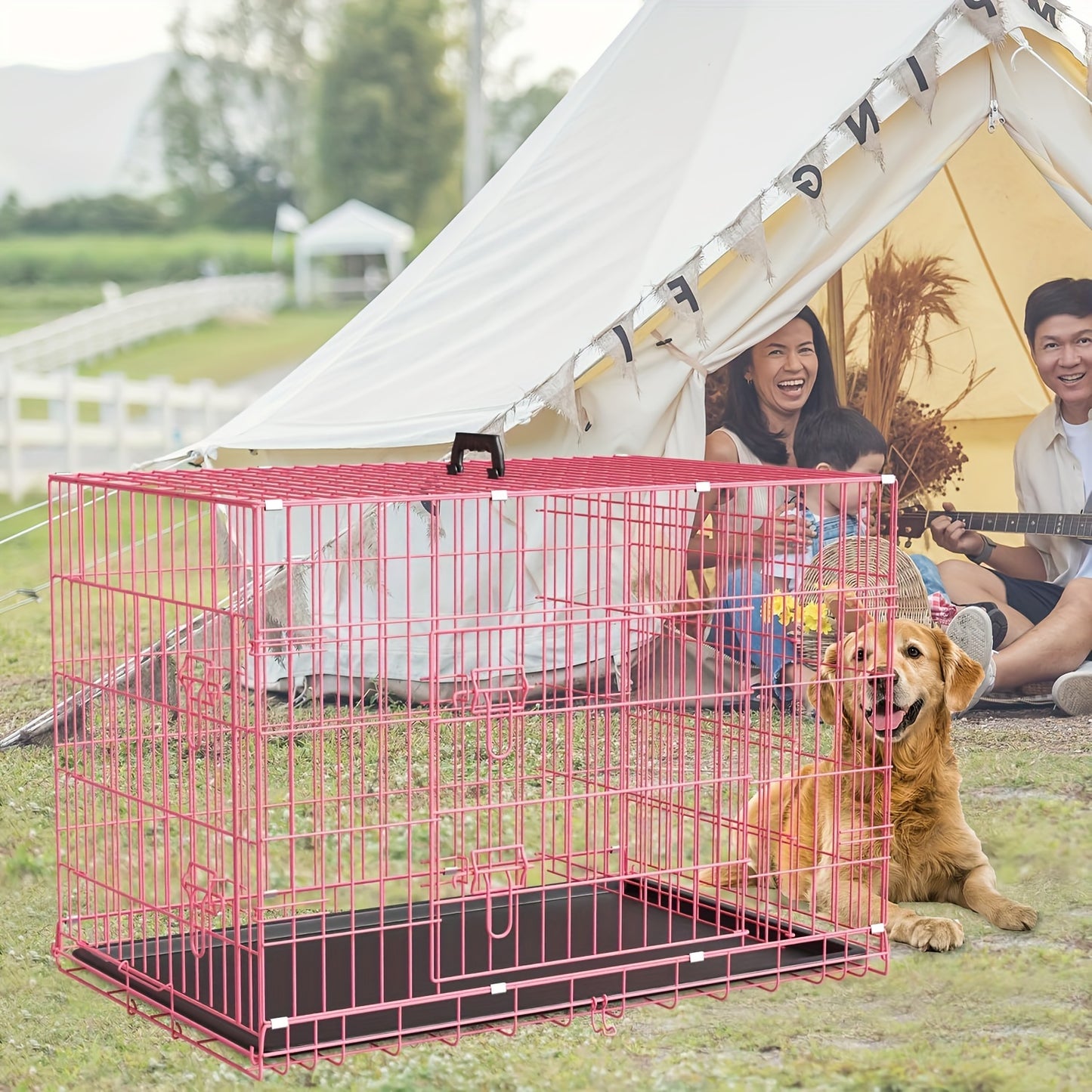 Double Door Metal Crate for Medium to Large Dogs
