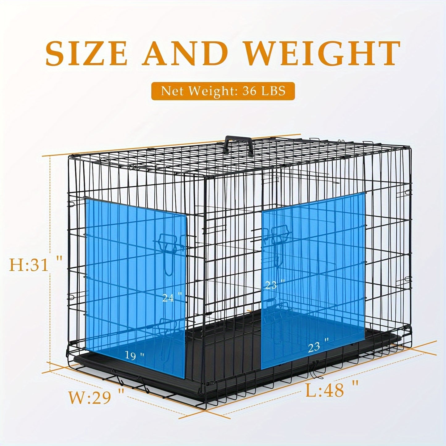 Double Door Metal Crate for Medium to Large Dogs
