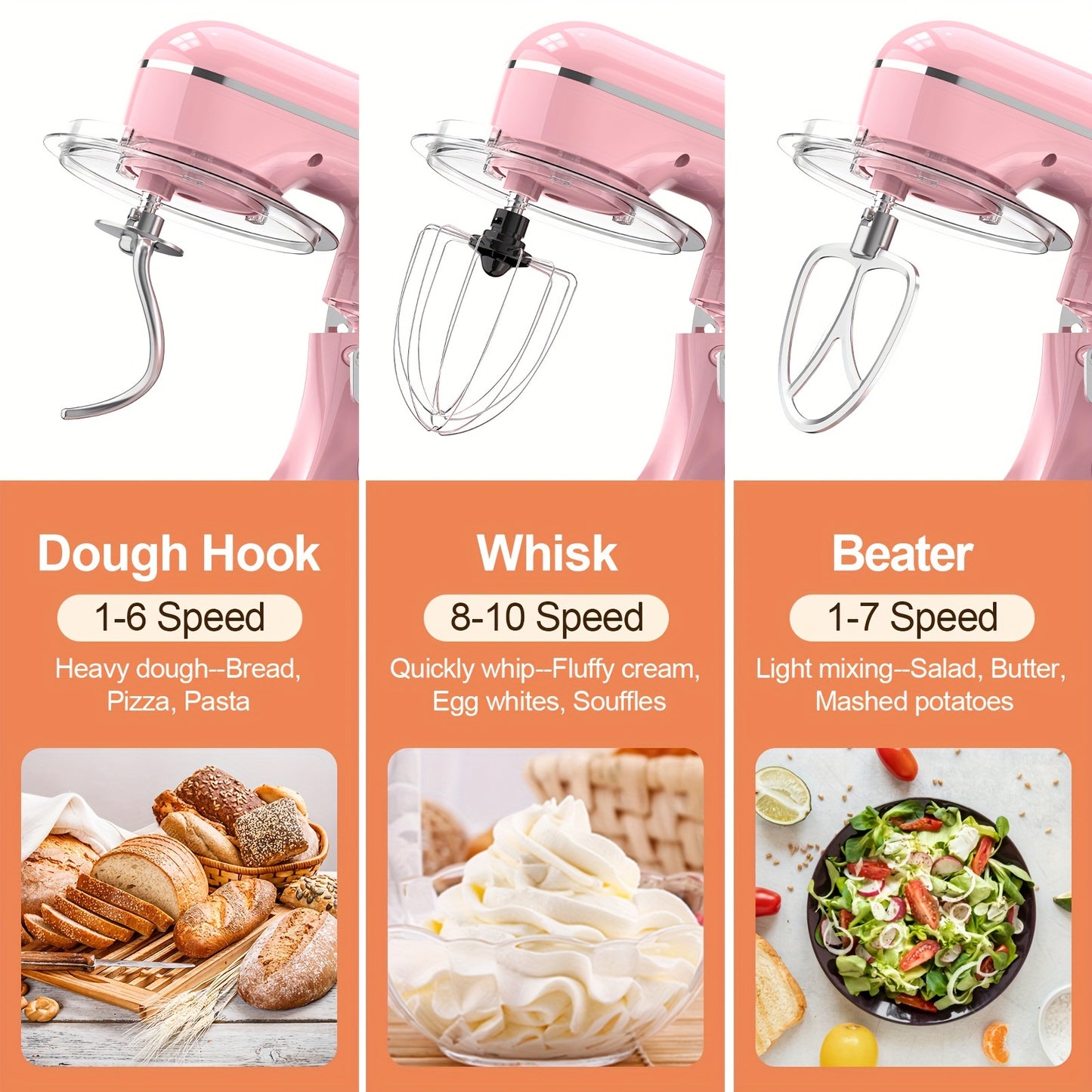 660W 10-Speed 3-IN-1 Electric Stand Mixer with 6.5QT Bowl