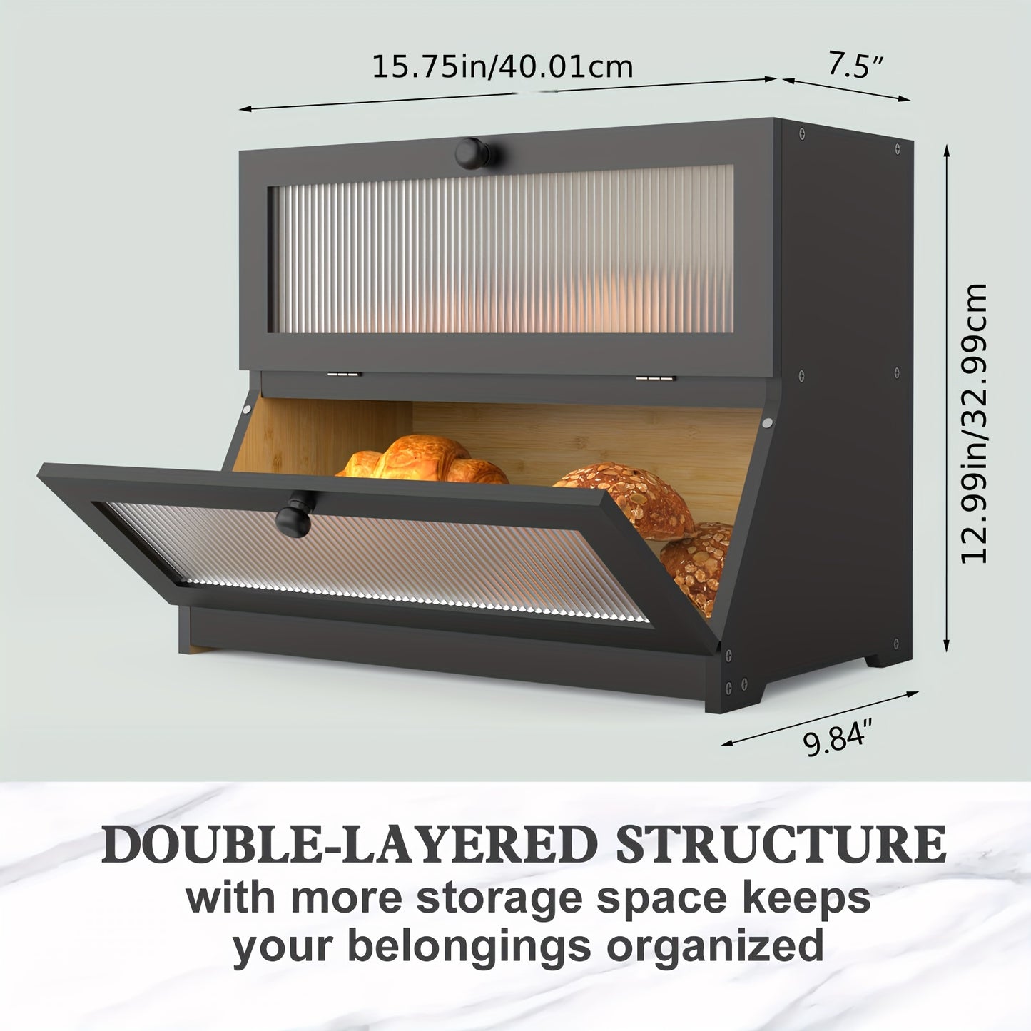 Double Layer Bamboo Bread Box For Kitchen Counter Storage