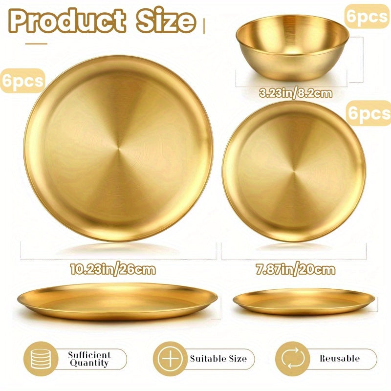 Golden Stainless Steel Dinnerware 18pcs Set for BBQ Picnic