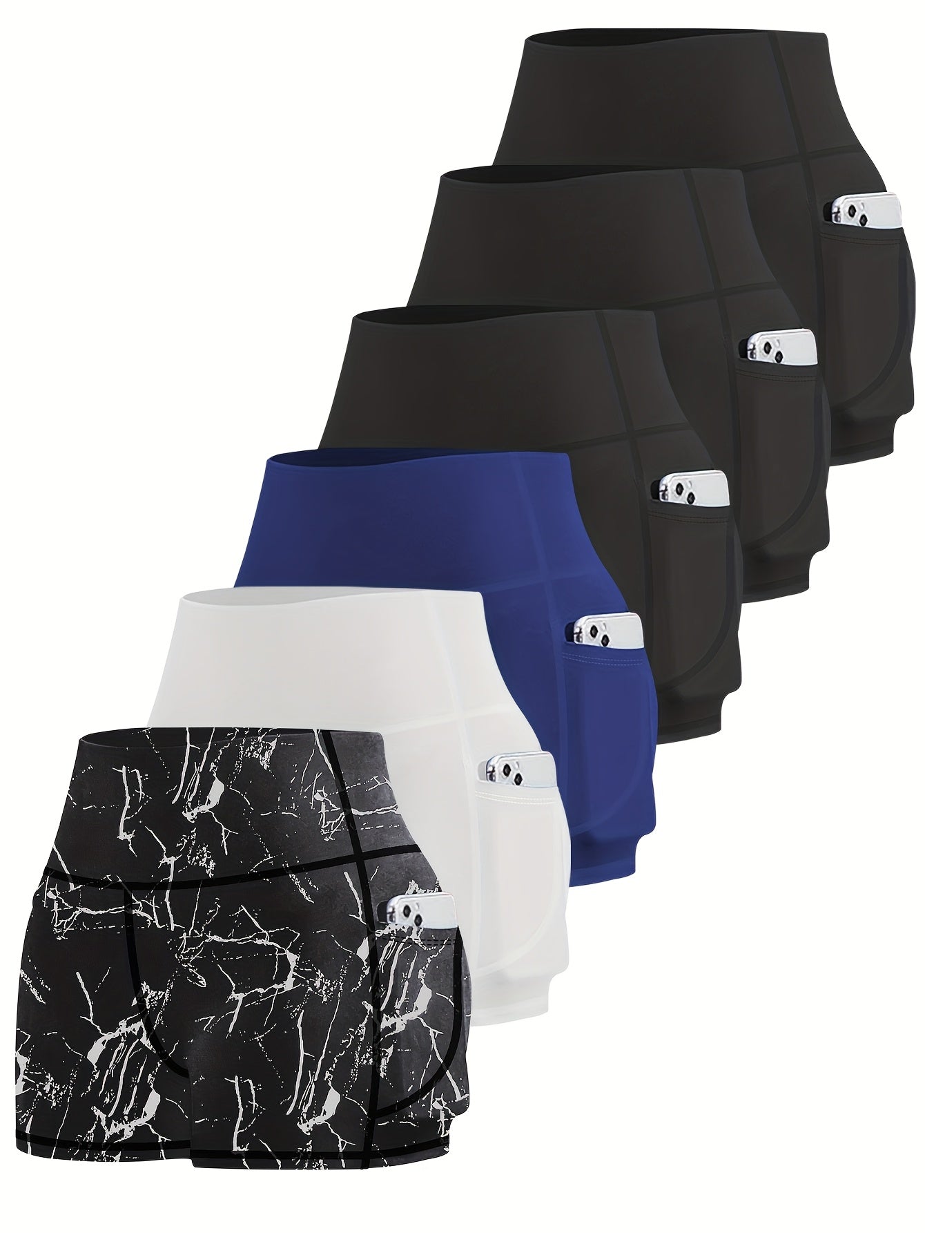 6-Pack Plus Size Women's High Waist Yoga Shorts With Pocket