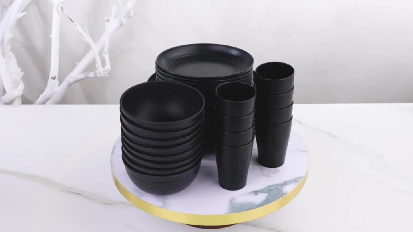Shatterproof Tableware 16pcs Set Indestructible Black Set
