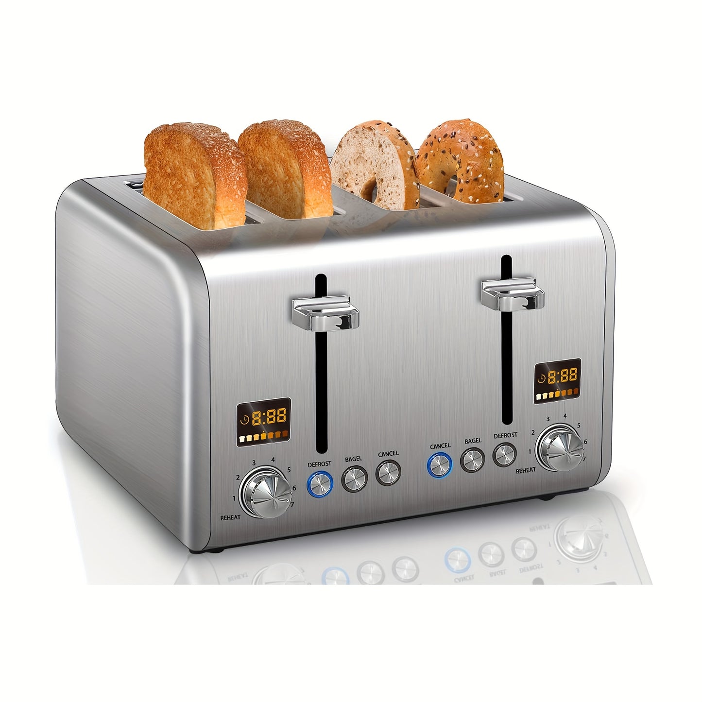 Stainless Toaster 2 or 4 Slice with LCD Display and 6 Shade Settings