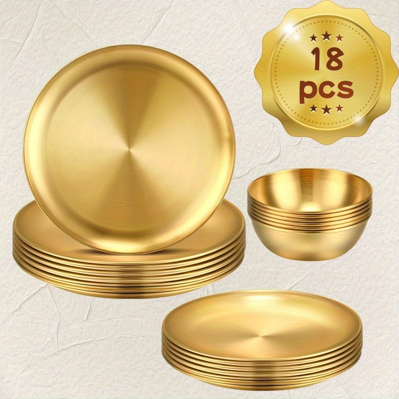 Golden Stainless Steel Dinnerware 18pcs Set for BBQ Picnic