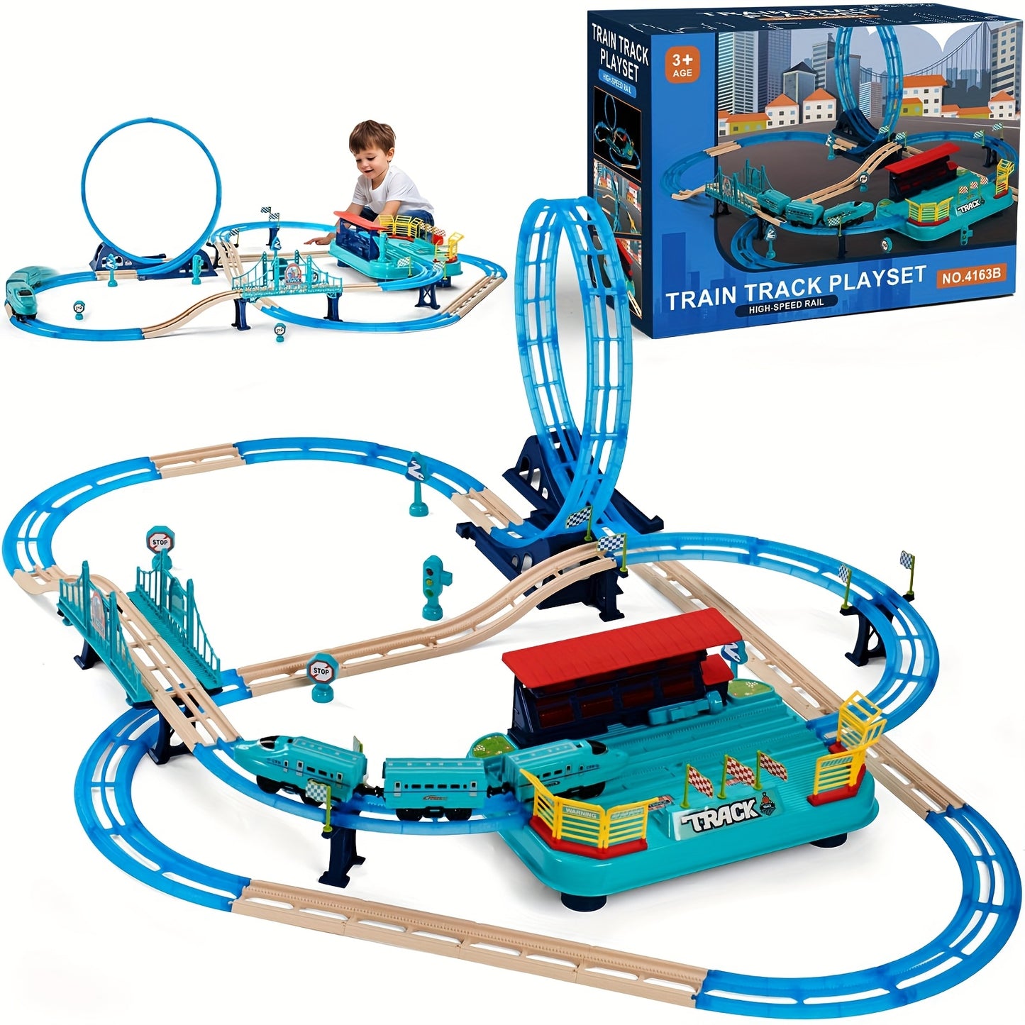 360 Degree Transformable Electric Train Set DIY Train Track Set Intercity Train Toys Track Head Passenger Car Rechargeable Lights And Sounds Birthday Gift for Boys And Girls Easter Gifts