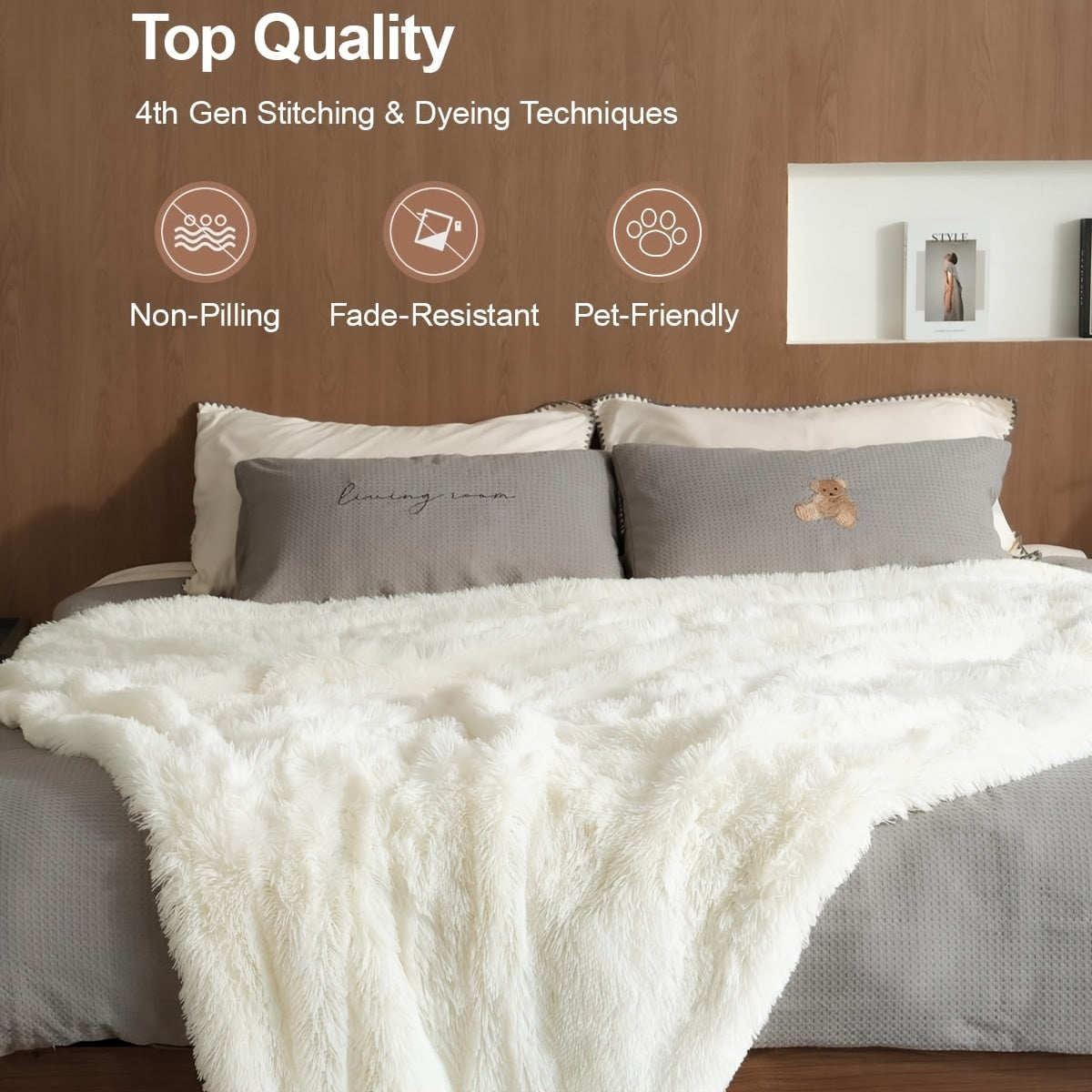Luxury Faux Fur Throw Blanket Oversized 90x108 Inches