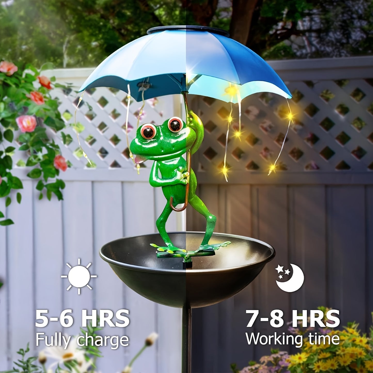 Solar Frog Statue Light Solar Powered Outdoor Garden Decoration with LED Light String Bird Feeder Hummingbird Feeder Suitable for Aisles Lawns Terraces