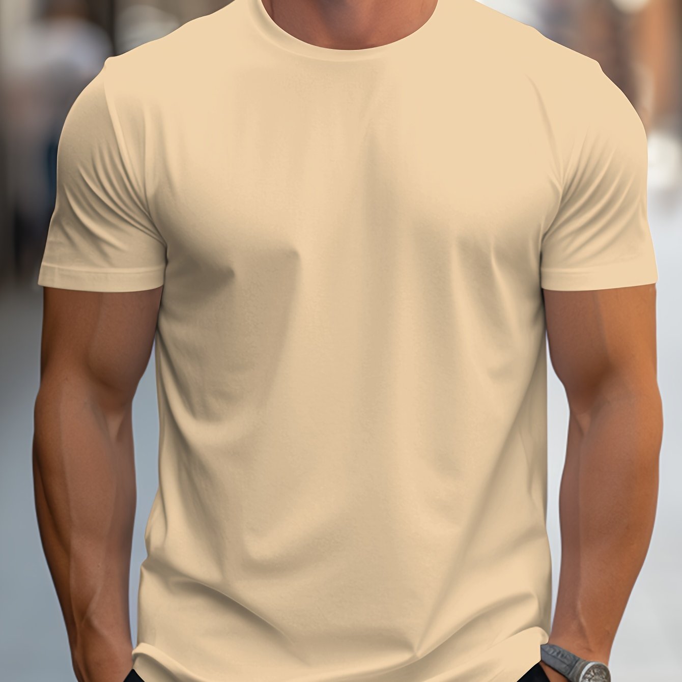 Men's Solid Color Regular-Fit Short Sleeve T-Shirt - Breathable Cotton Casual Tee for All-Season Comfort and Style