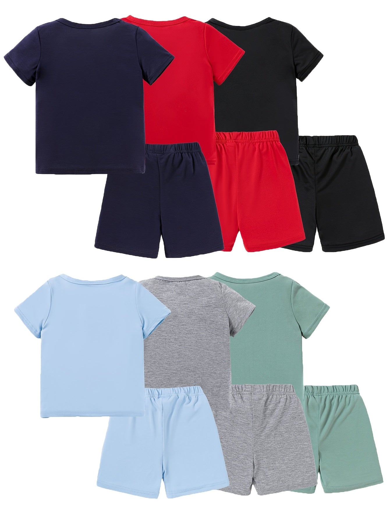 12pcs Boys' Casual Fashion Set, Summer Outfit 6 Tops 6 Shorts