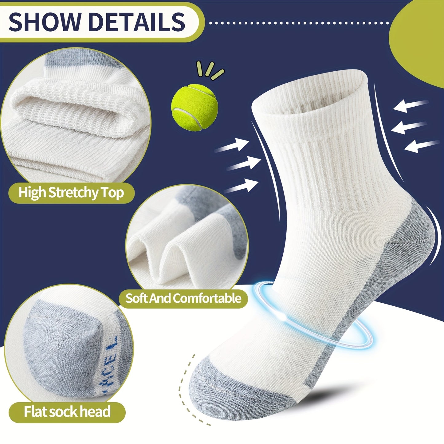 18 Pairs Youngsters' Athletic Crew Socks - Soft Cotton Blend