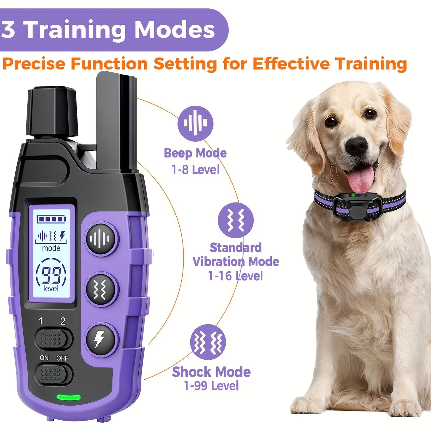 3300 Feet Dog Training Collars With Remote Adjustable Nylon Strap Electric Shock Vibration And Sound Modes Rechargeable 360 Feet Range Waterproof For Small To Large Dogs 5 To 150 Pounds