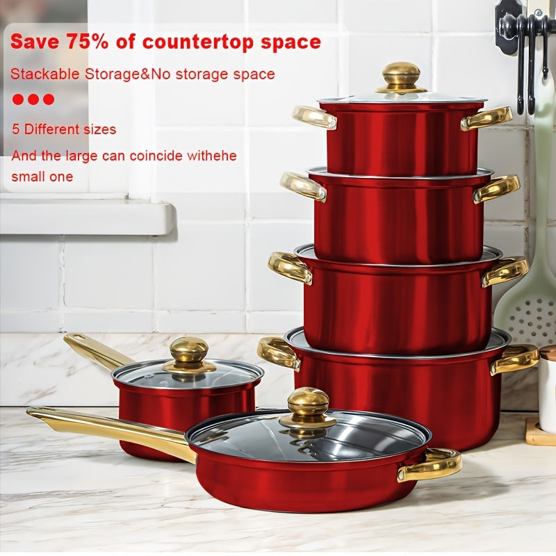 12pcs Stainless Steel Cookware Set, Stylish And Durable Cookware