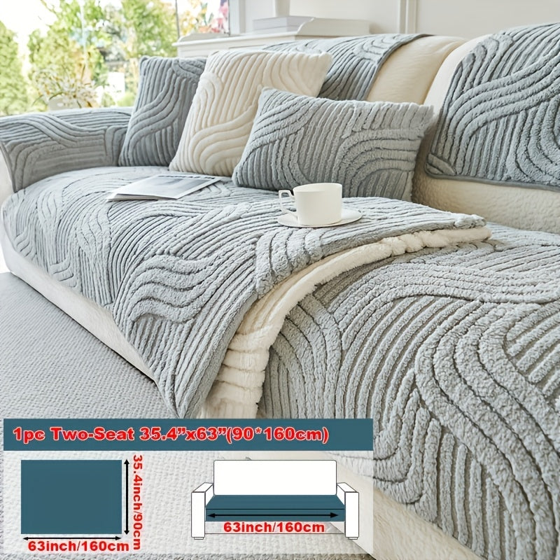 Elegant Plush Sofa Cover Black and Cream Non Slip Pet Friendly Breathable 100 Percent Polyester Machine Washable