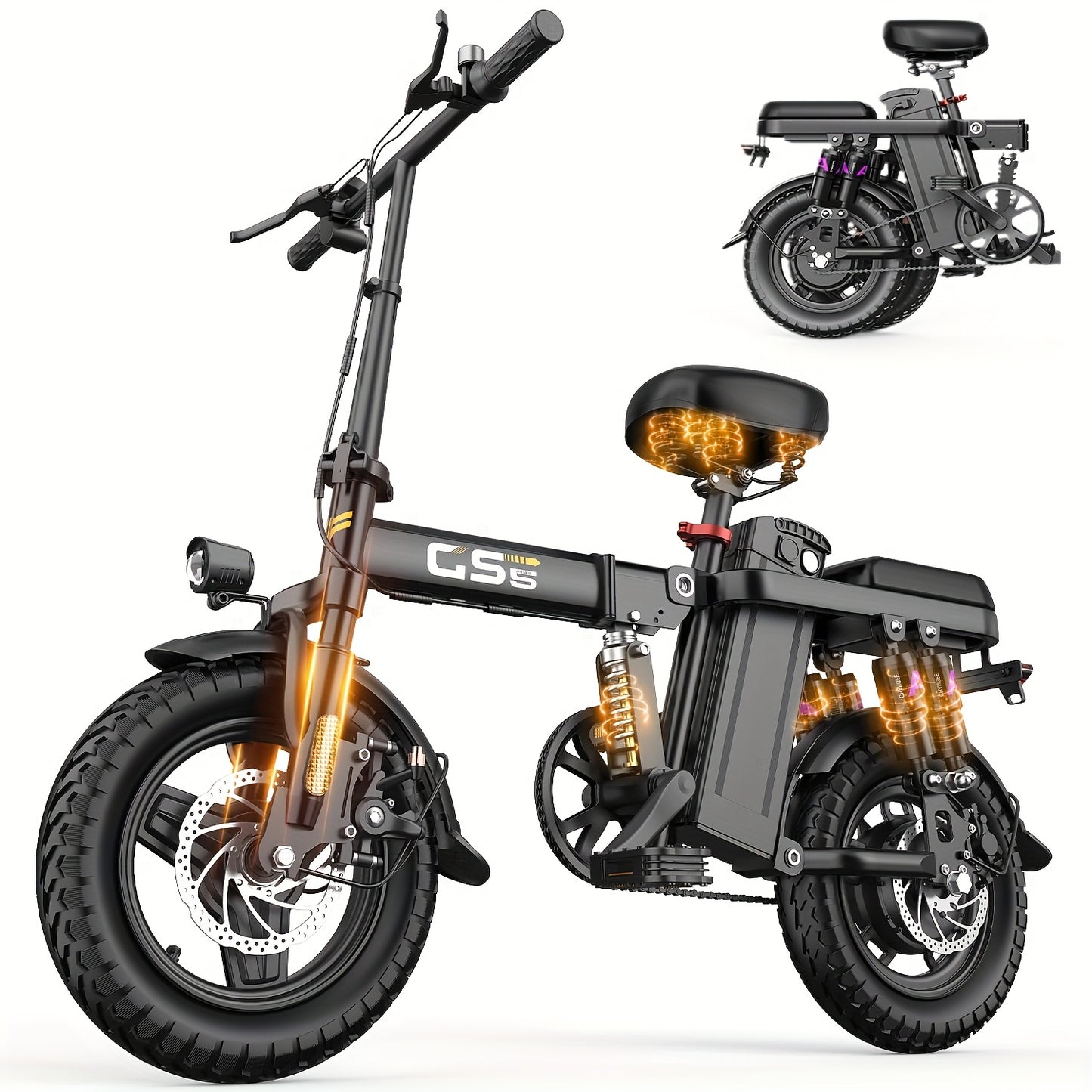 740W Foldable Ebike for Adults 20MPH Max Speed 14 Inch Tire