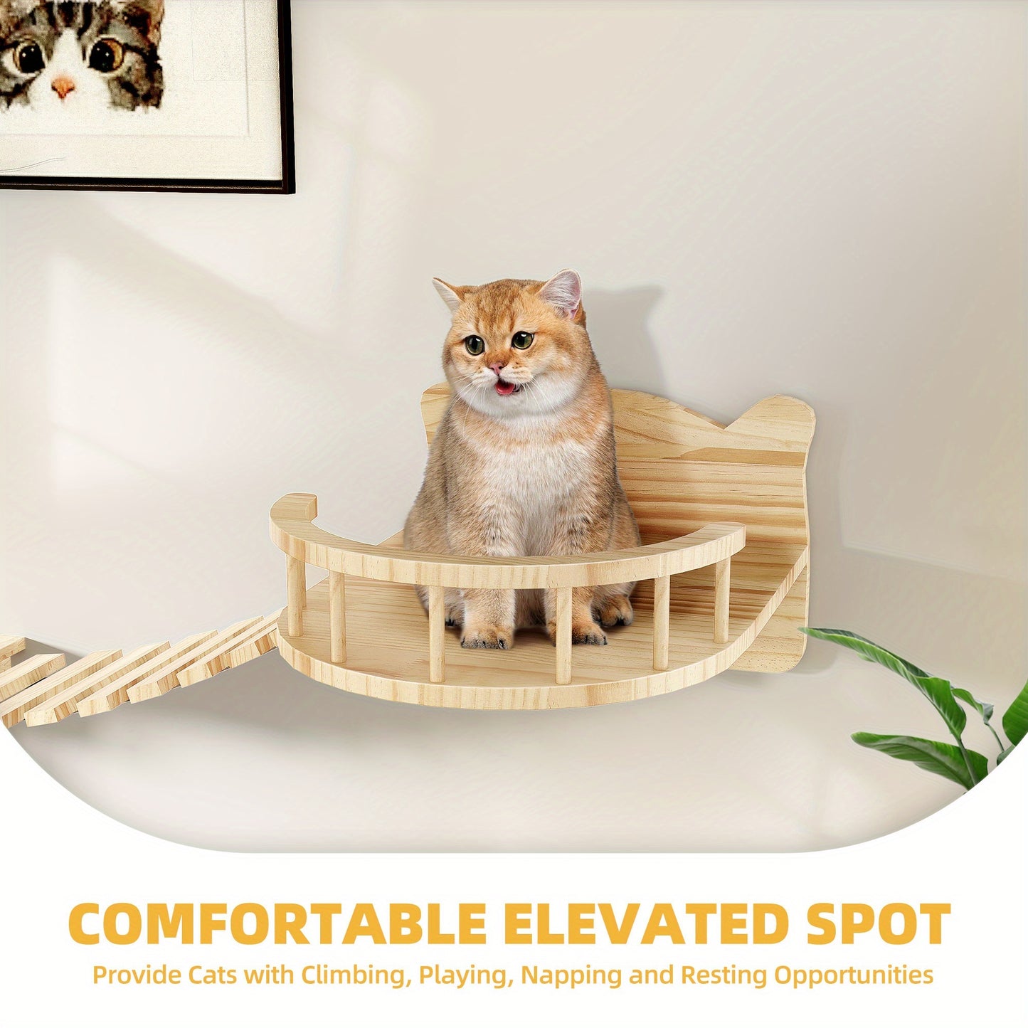 Natural Pine Cat Tree 9pcs Wall-Mounted Set with Condo