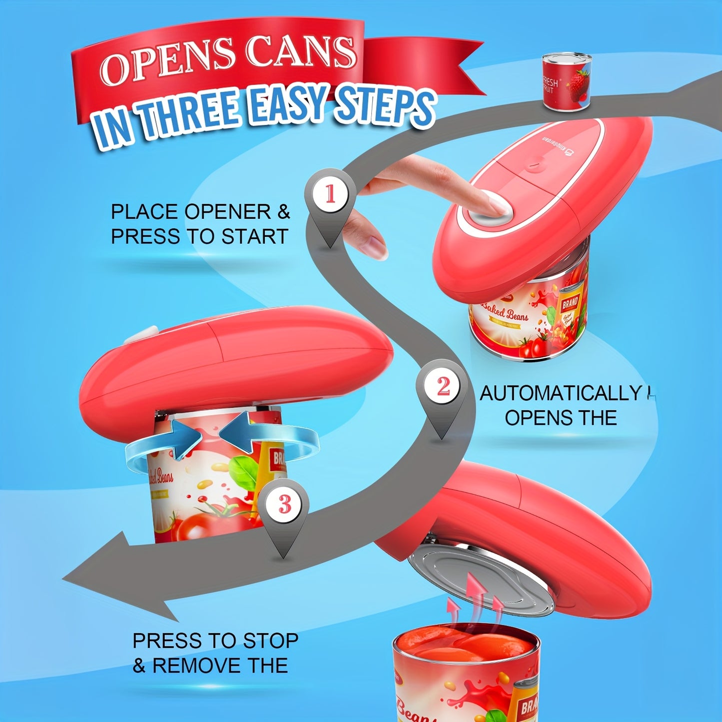 Electric Can Opener Hand-Free Easy Open Any Can Sizes