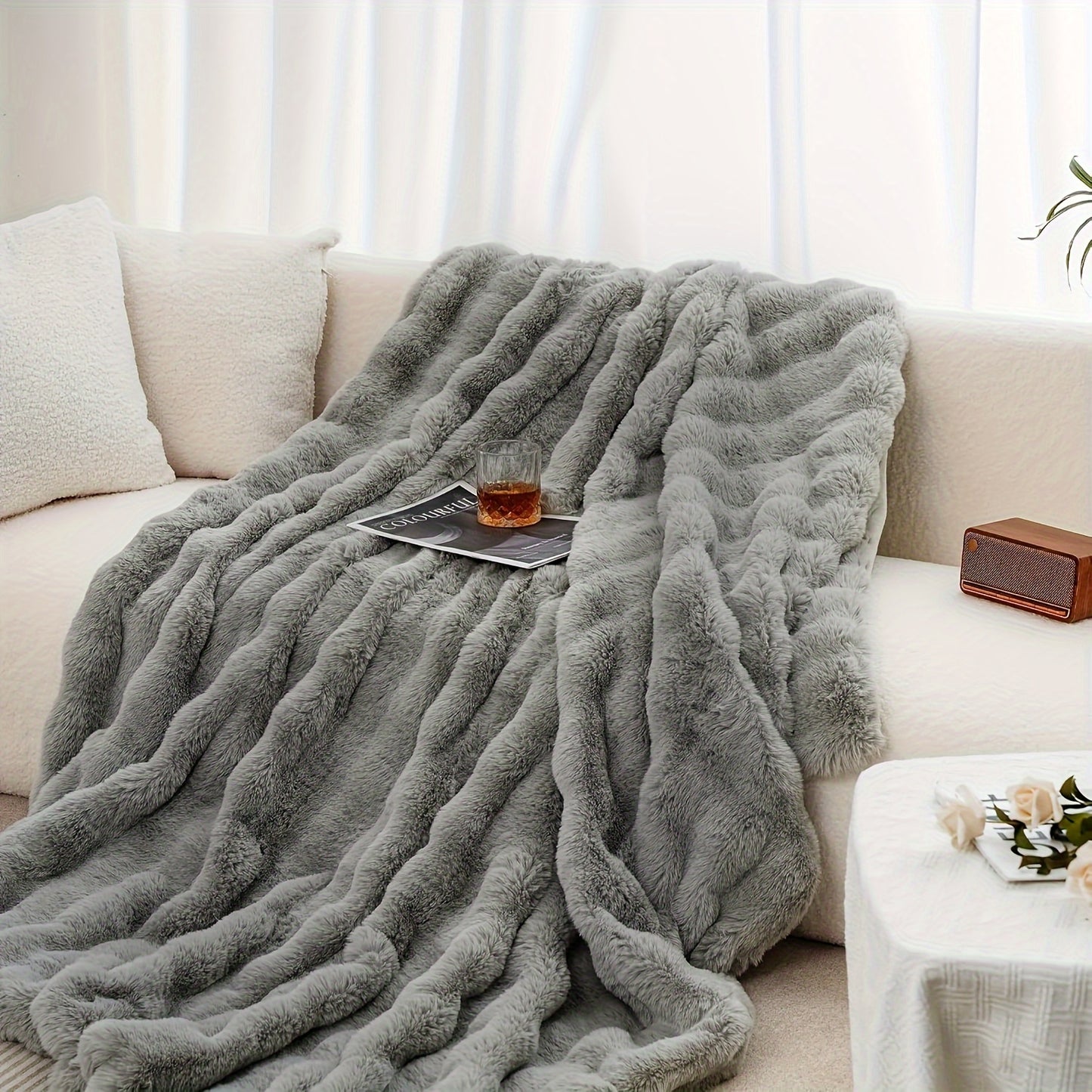 Cozy Faux Rabbit Soft, Warm Fleece Blanket for All Seasons