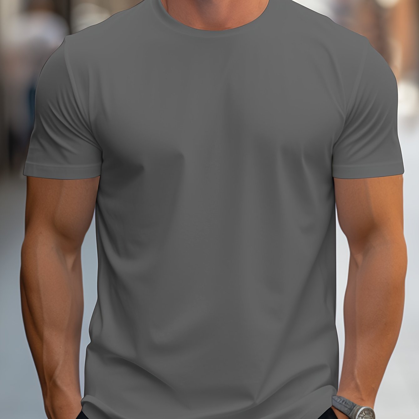 Men's Solid Color Regular-Fit Short Sleeve T-Shirt - Breathable Cotton Casual Tee for All-Season Comfort and Style