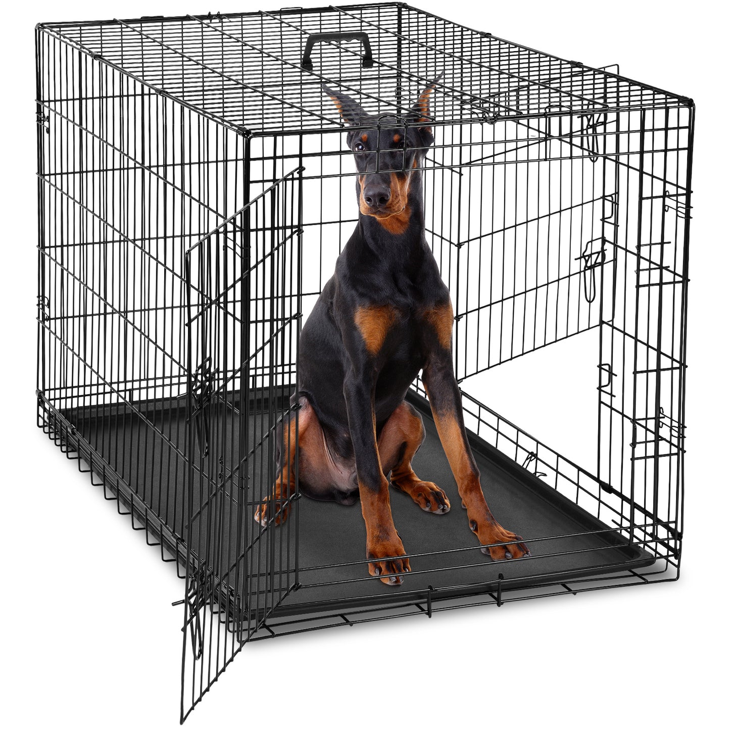 Double Door Dog Crate with Divider Panel for Travel Use