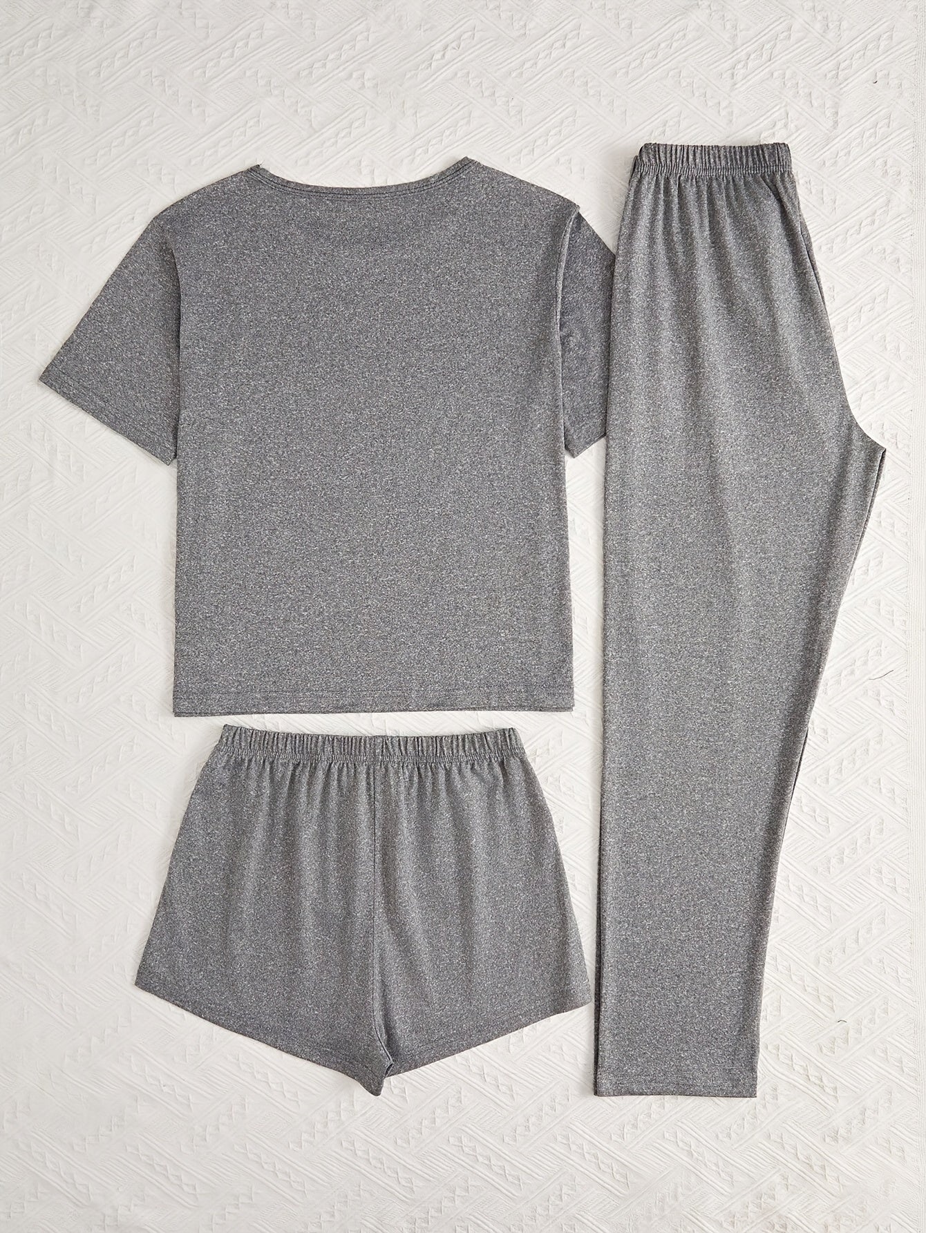 3Pcs Women's Pajama Set, Simple Knit Polyester Sleepwear