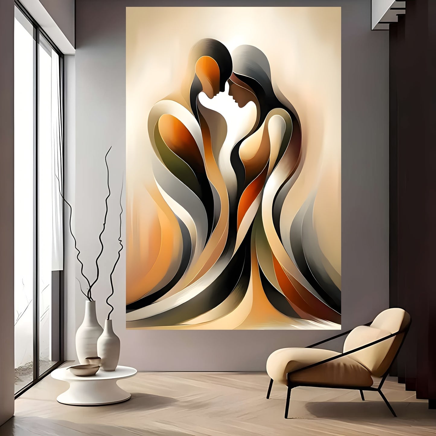2D Flat Modern Abstract Love Canvas Wall Art Embraces for Living Room Bedroom Office Decor Perfect Gift Holiday Easter Spring