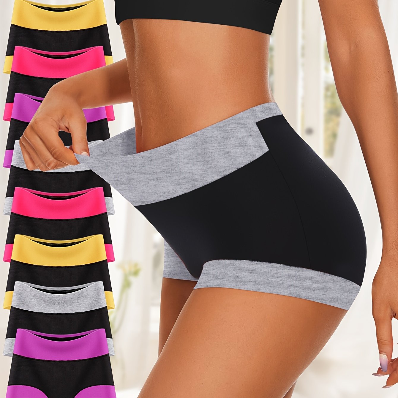 8pcs Soft Stretch Boxer Briefs for Women's Tummy Control