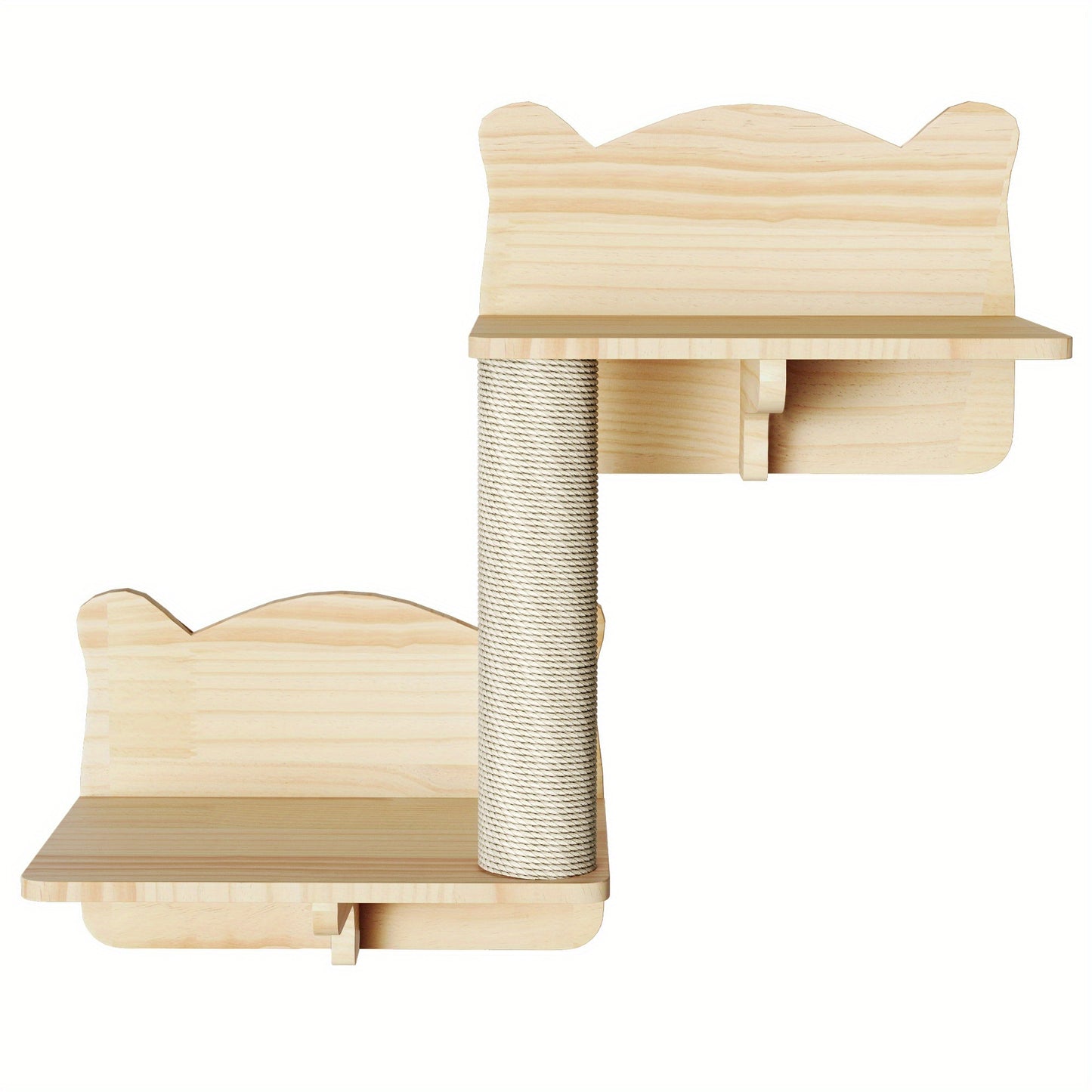 Natural Pine Cat Tree 9pcs Wall-Mounted Set with Condo
