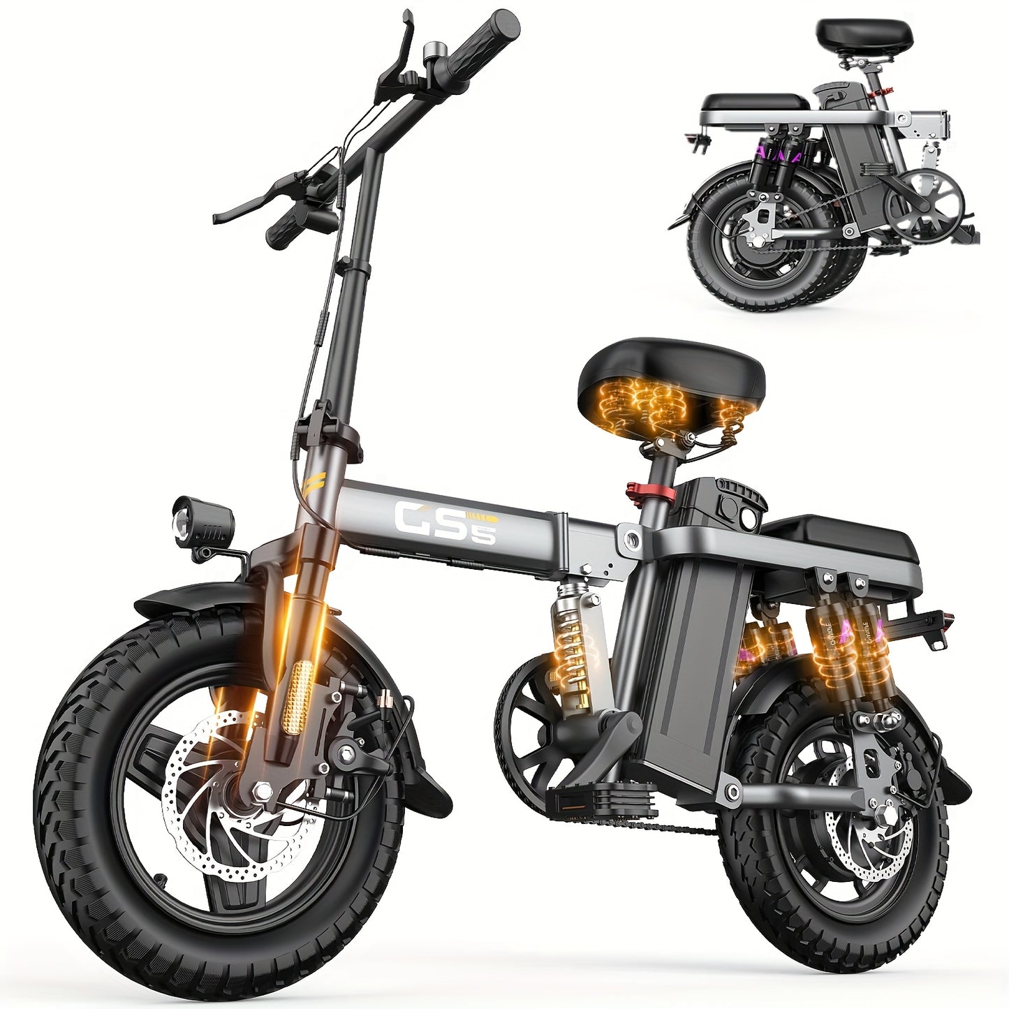 740W Foldable Ebike for Adults 20MPH Max Speed 14 Inch Tire