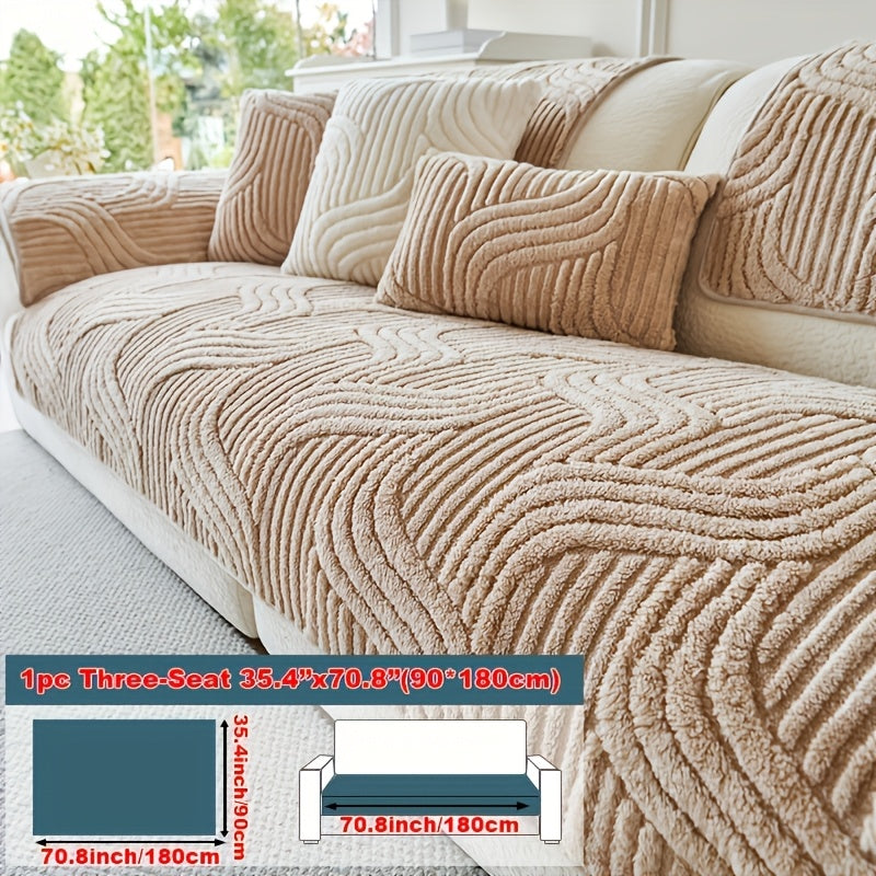 Elegant Plush Sofa Cover Black and Cream Non Slip Pet Friendly Breathable 100 Percent Polyester Machine Washable