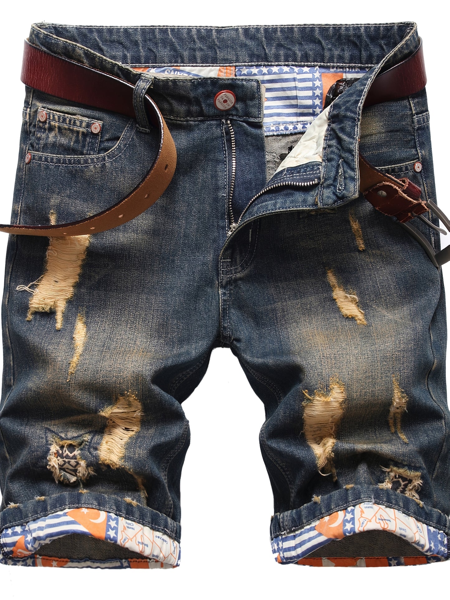 Kevoom Men's Light Blue Washed Gradient Denim Shorts Summer Casual Slim Fit Outdoor Sports and Trendy Daily Outfits