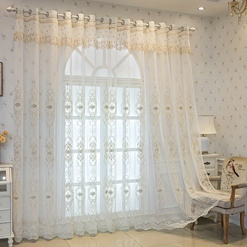 2 Panels Embroidered Transparent Curtains with Grommet Top Three Dimensional Embossed Flowers Breathable and Translucent for Bedroom Living Room Dining Room Kitchen Balcony Room Decoration