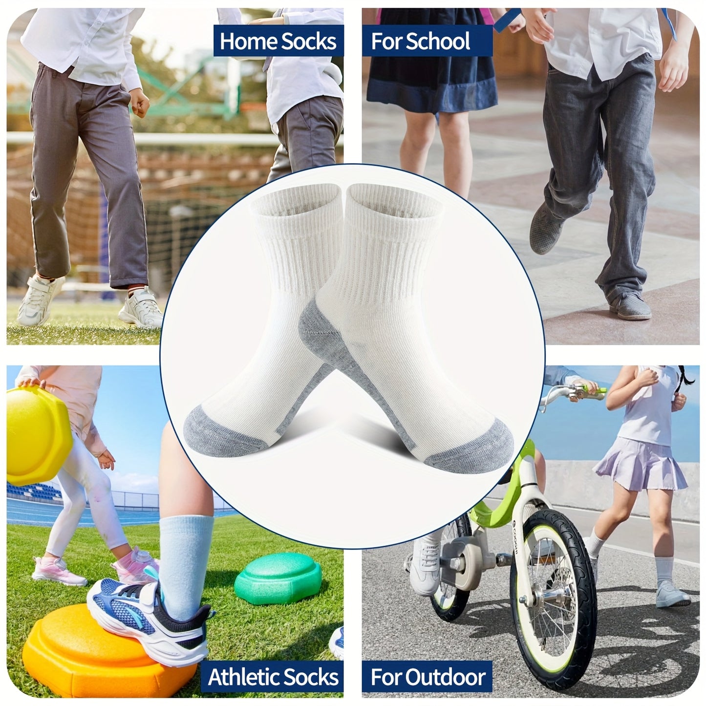 18 Pairs Youngsters' Athletic Crew Socks - Soft Cotton Blend