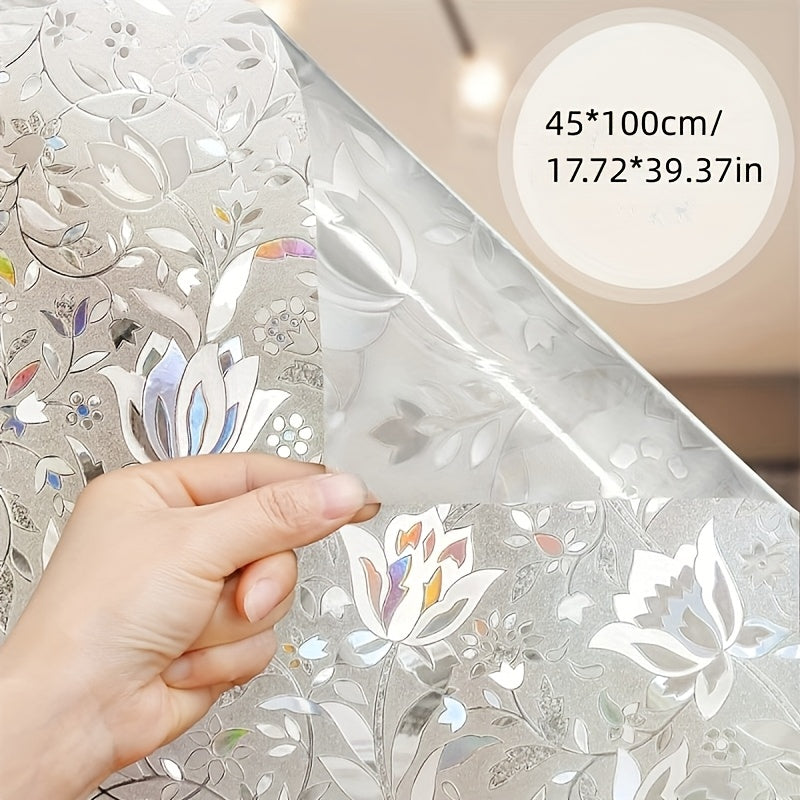 Elegant Privacy Film Transparent Anti-Peep Window Film Elegant Tulip Design Self-Adhesive Glue-Free 2mil Thick PET PVC Easy Installation for Office Living Room Decor