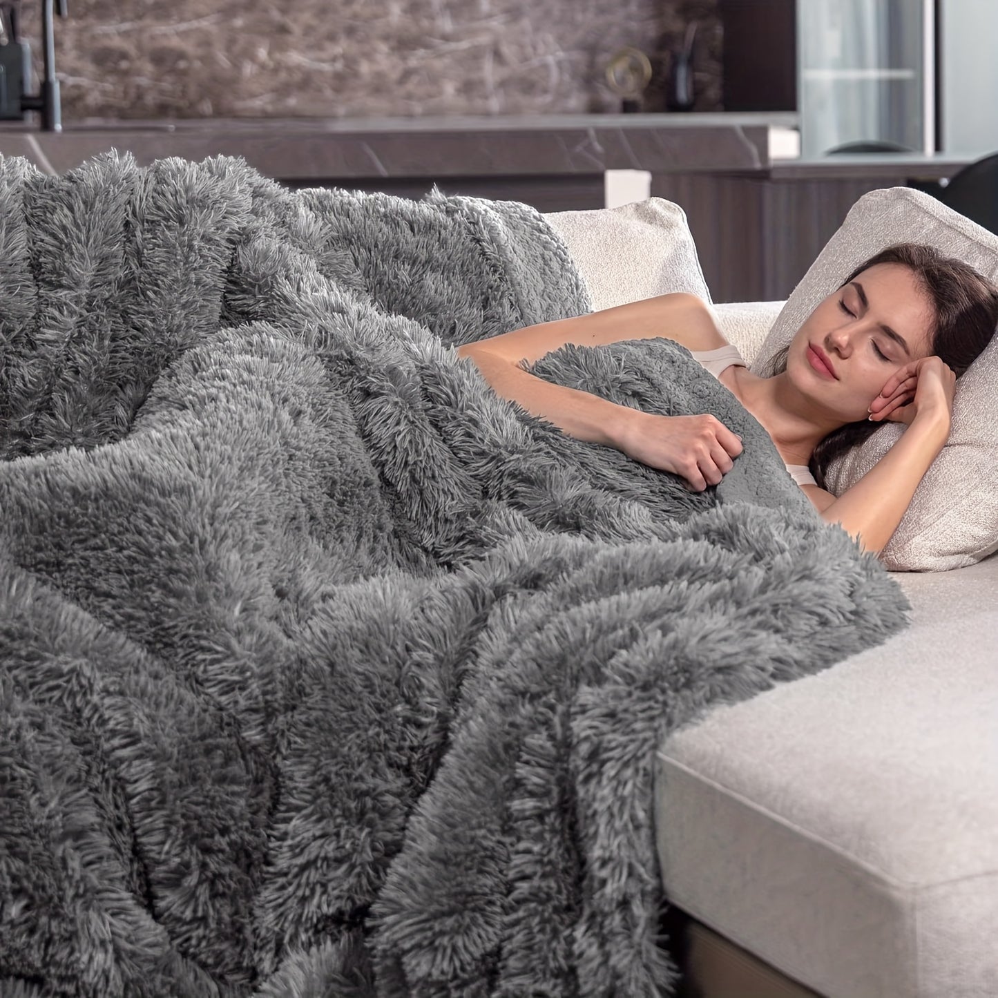 Luxury Faux Fur Throw Blanket Oversized 90x108 Inches