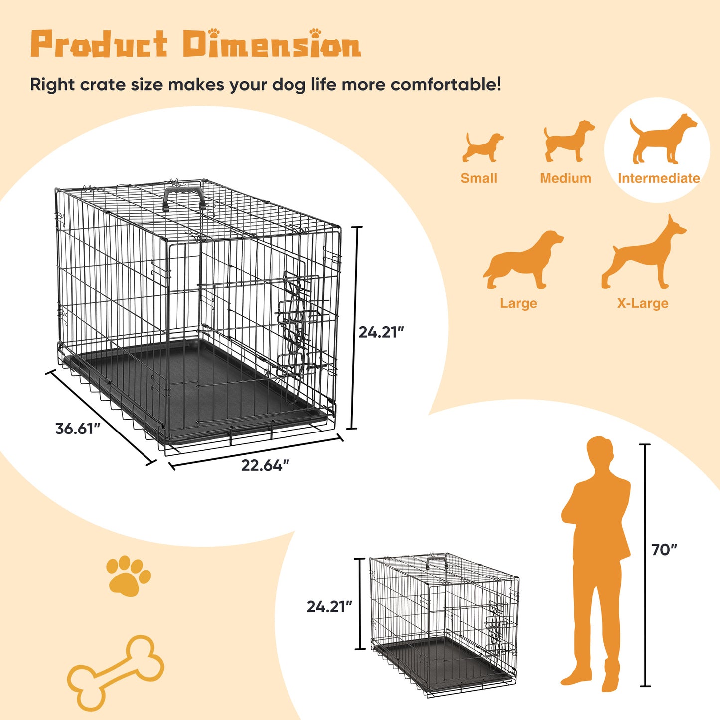 Double Door Dog Crate with Divider Panel for Travel Use