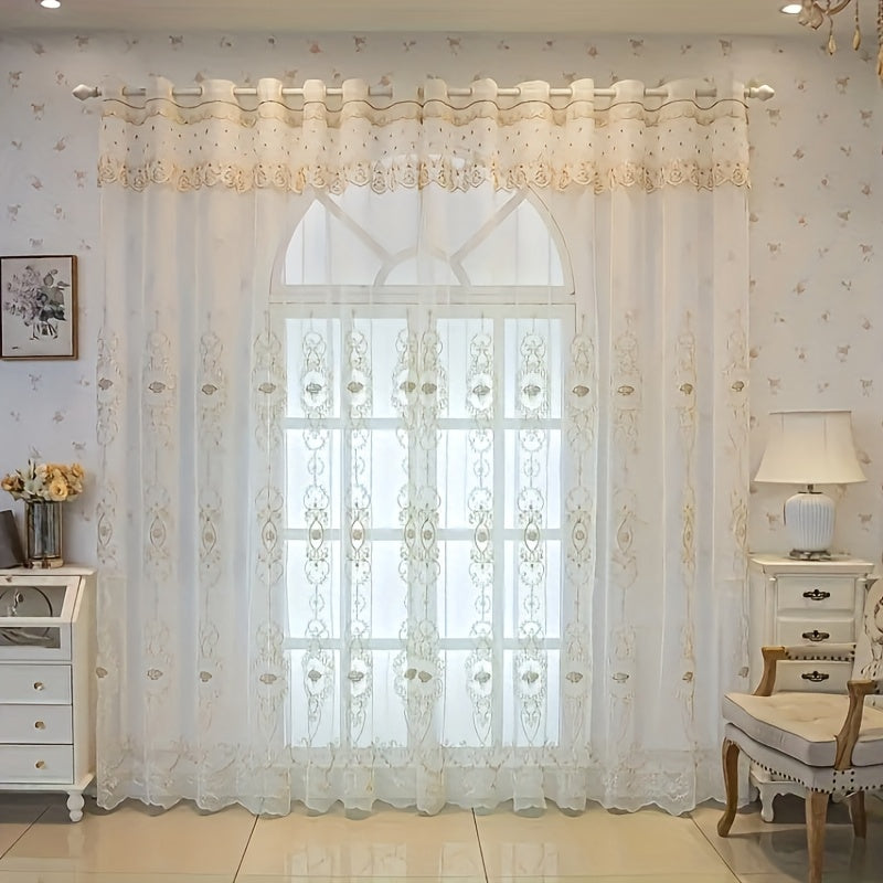 2 Panels Embroidered Transparent Curtains with Grommet Top Three Dimensional Embossed Flowers Breathable and Translucent for Bedroom Living Room Dining Room Kitchen Balcony Room Decoration