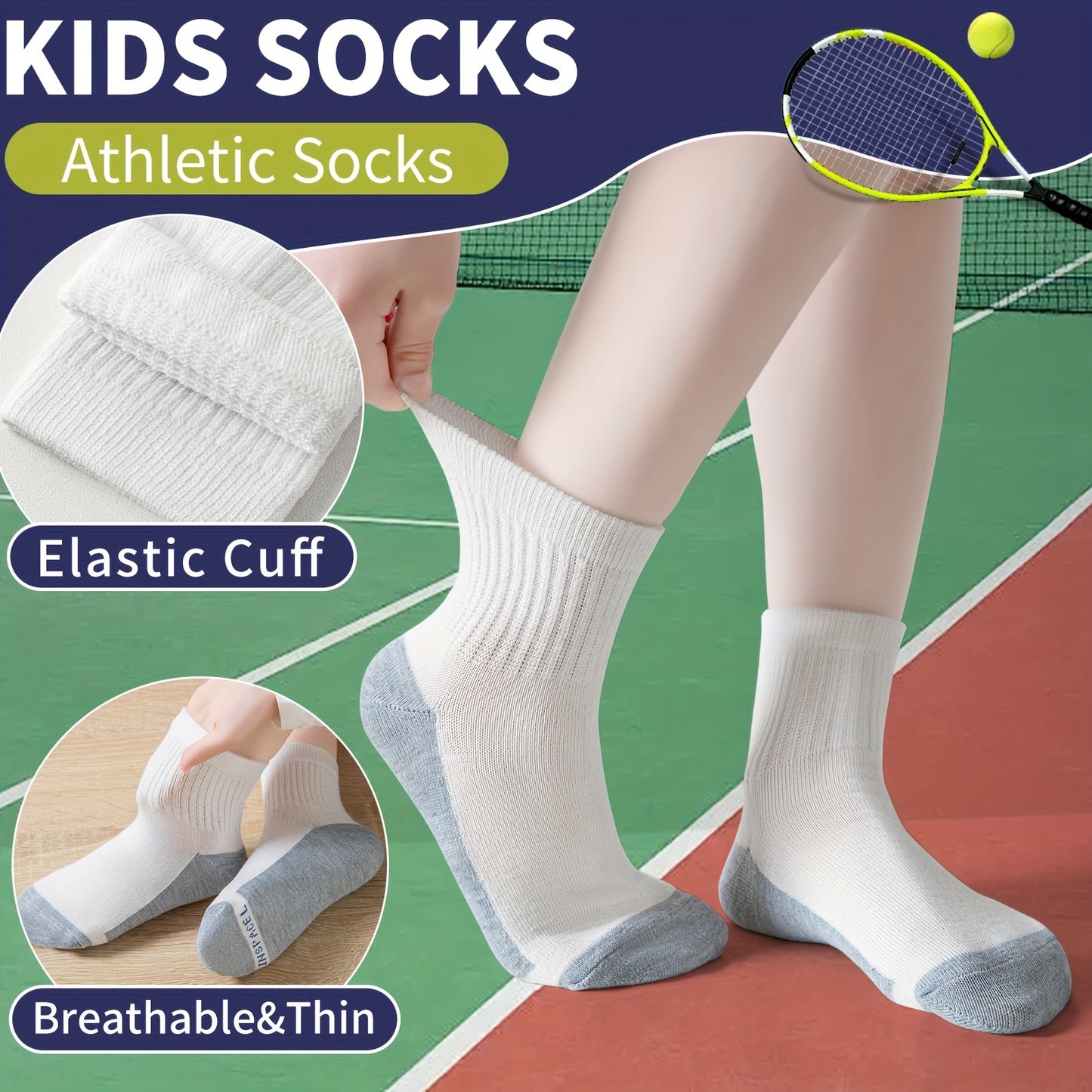 18 Pairs Youngsters' Athletic Crew Socks - Soft Cotton Blend