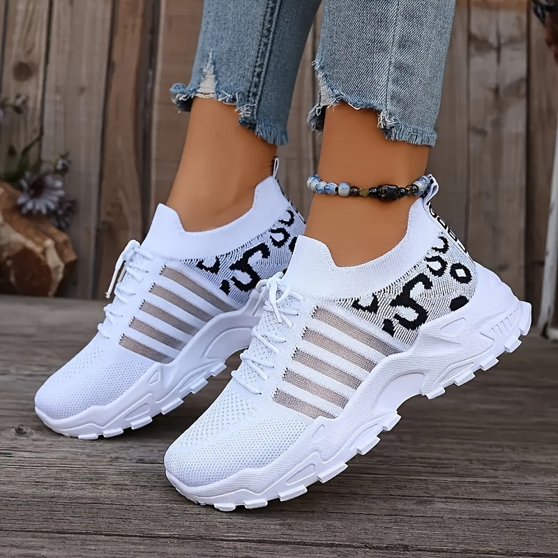 Leopard Print Sneakers Lightweight Women's Mesh Lace-Up Shoes