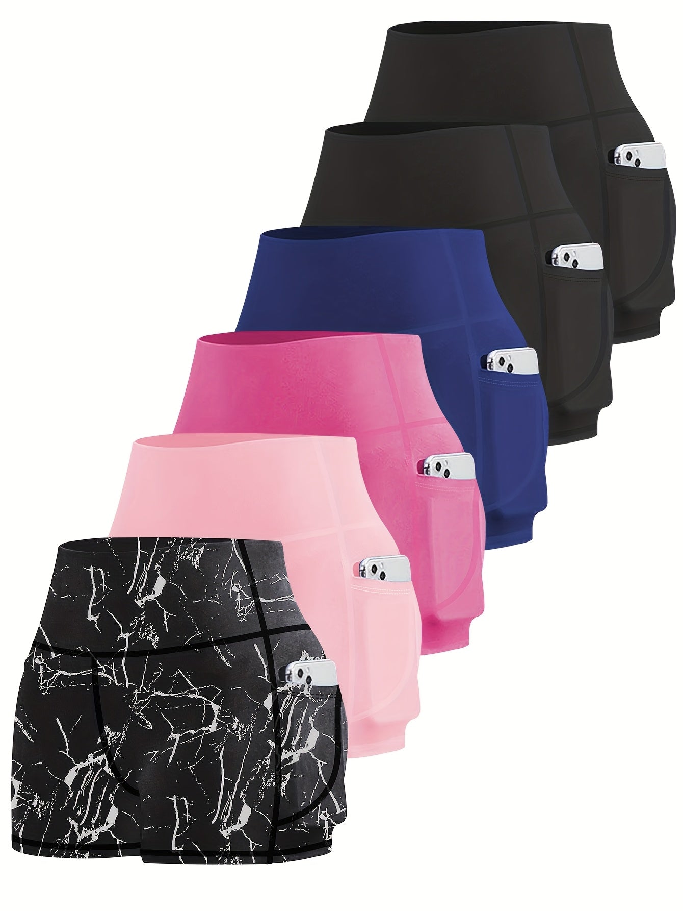 6-Pack Plus Size Women's High Waist Yoga Shorts With Pocket