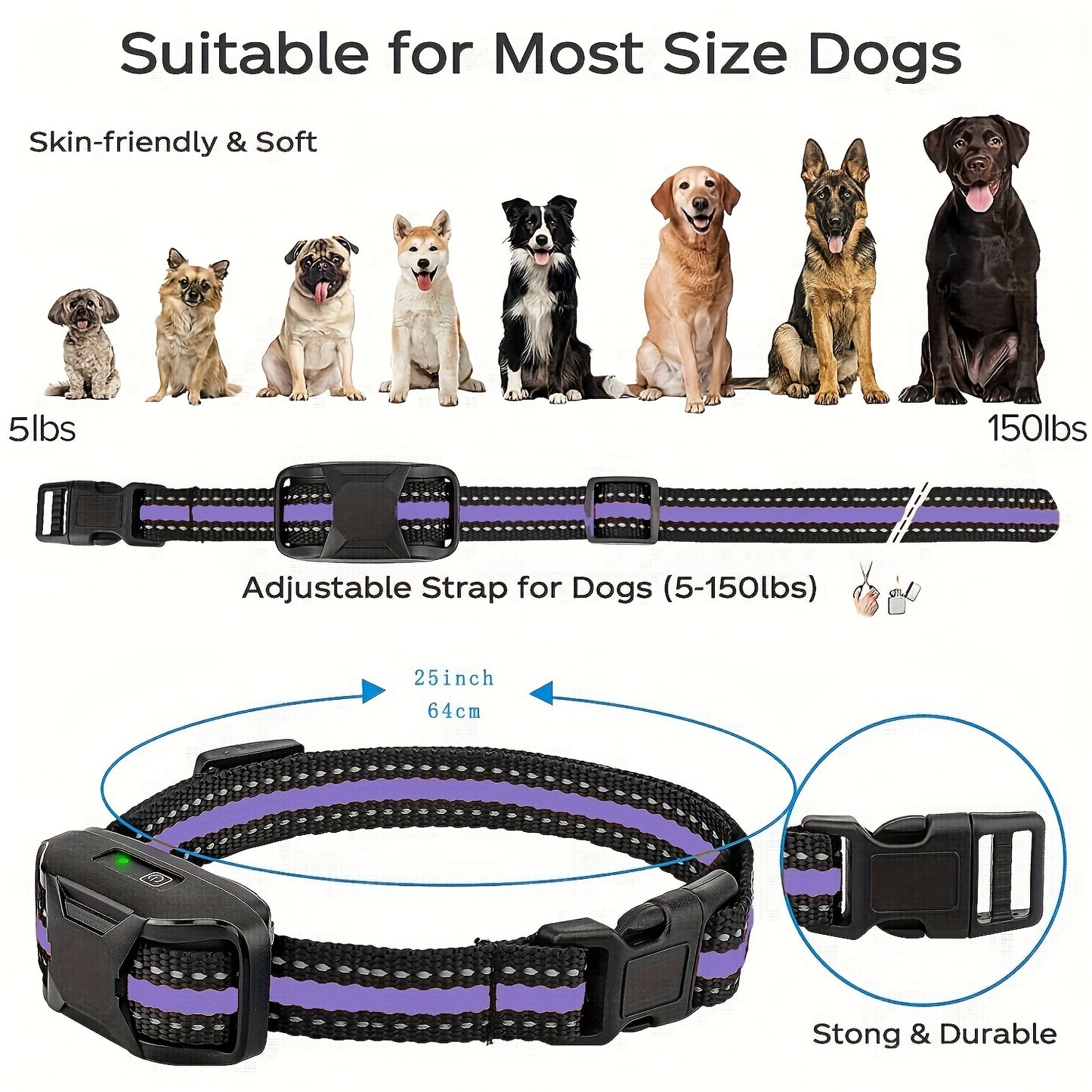 3300 Feet Dog Training Collars With Remote Adjustable Nylon Strap Electric Shock Vibration And Sound Modes Rechargeable 360 Feet Range Waterproof For Small To Large Dogs 5 To 150 Pounds