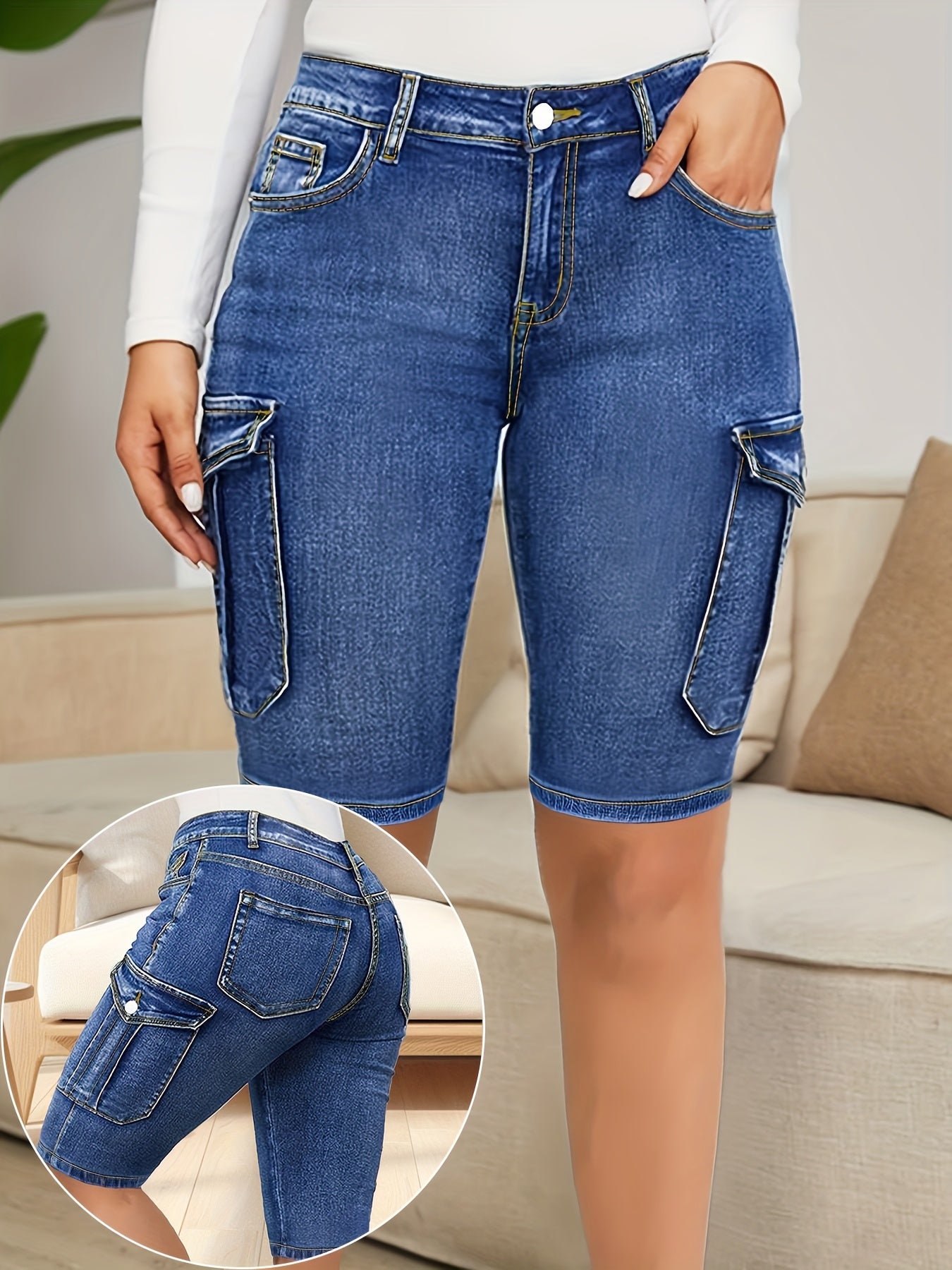 Women's Plus Size High-Waist Slim-Fit Denim Shorts