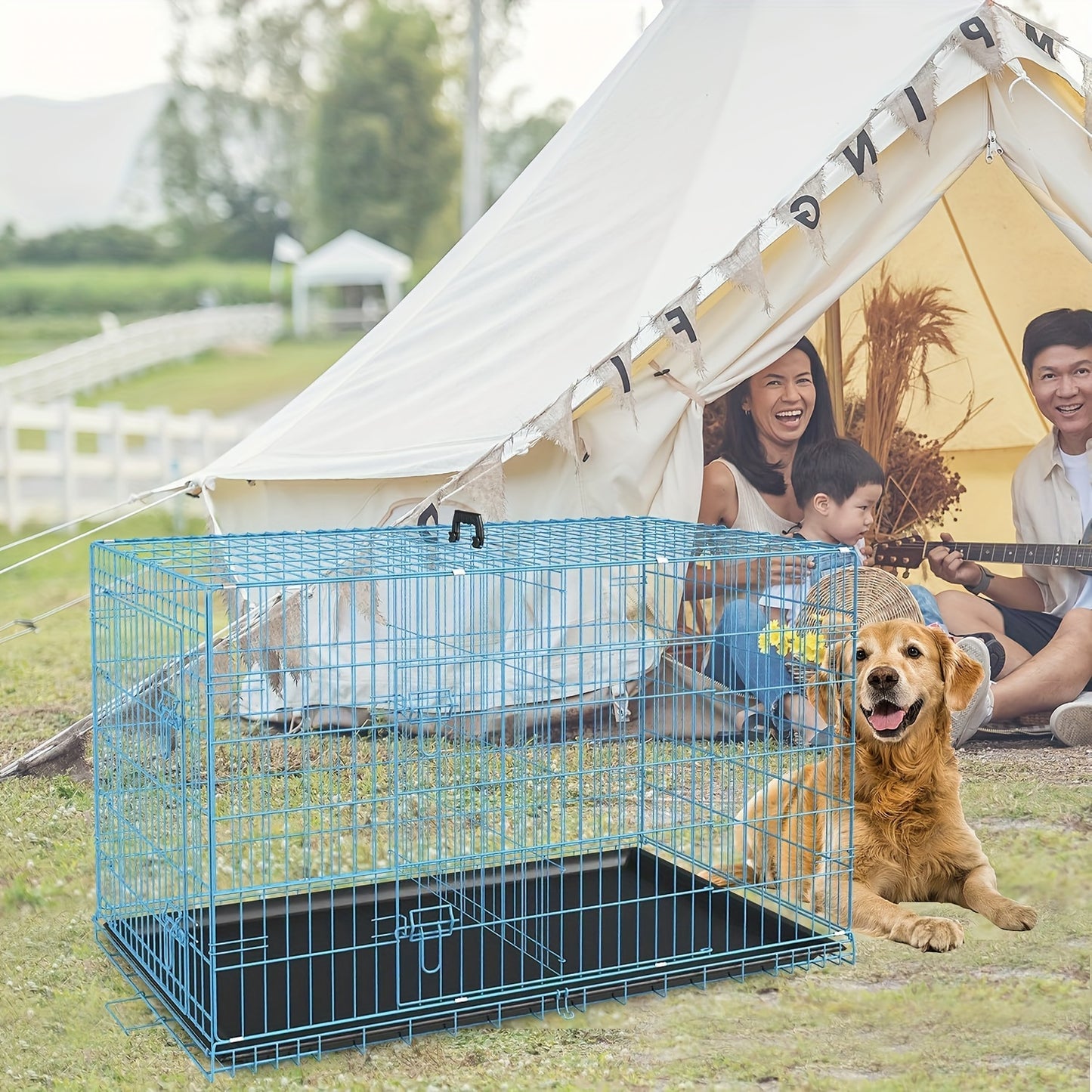 Double Door Metal Crate for Medium to Large Dogs