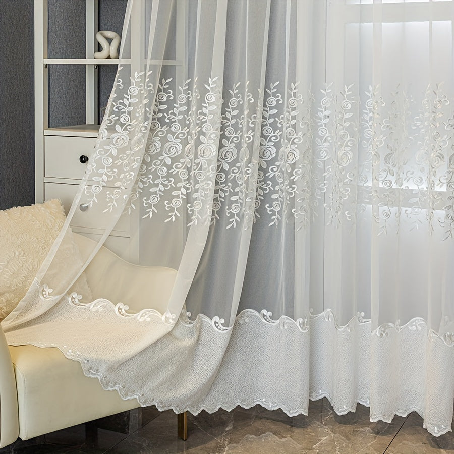 UV Resistant Embroidered 2 Piece White Curtains with Small Flower Patterns for Home Decoration in Living Rooms Bedrooms Dining Rooms Offices and Balconies