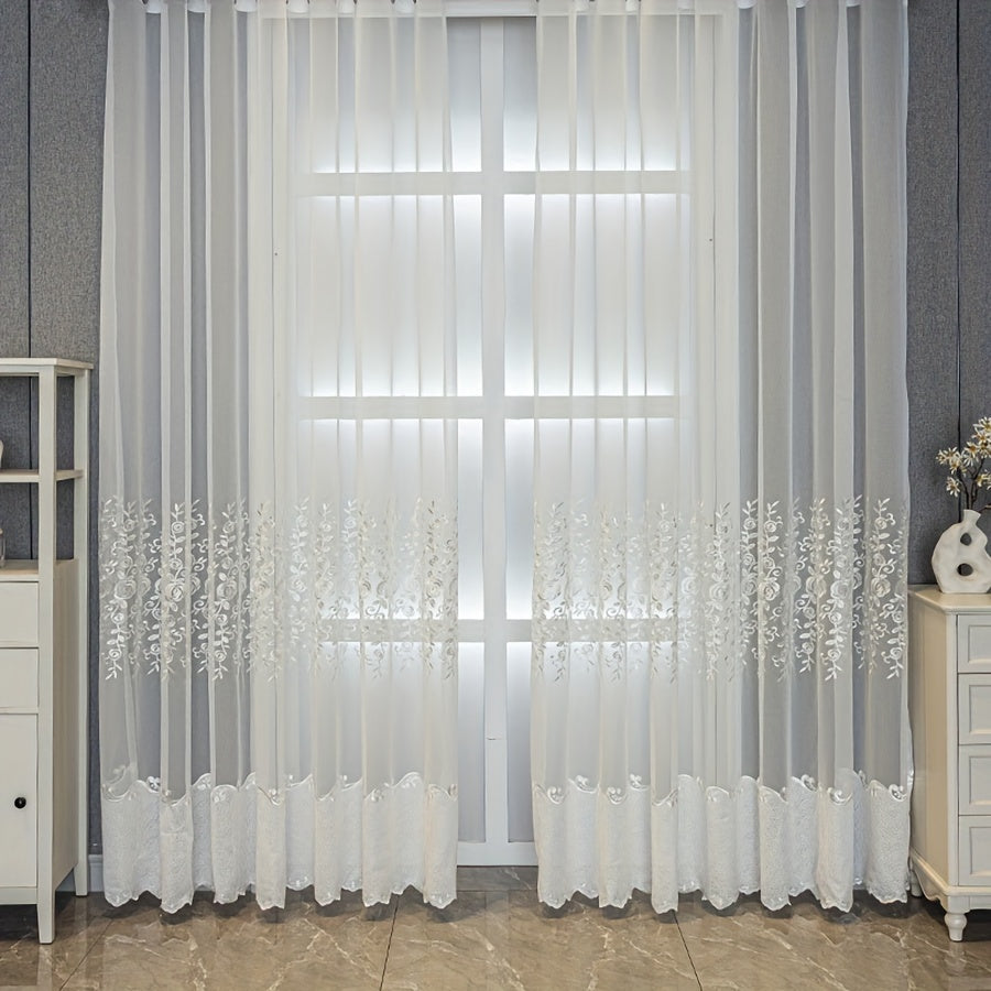 UV Resistant Embroidered 2 Piece White Curtains with Small Flower Patterns for Home Decoration in Living Rooms Bedrooms Dining Rooms Offices and Balconies